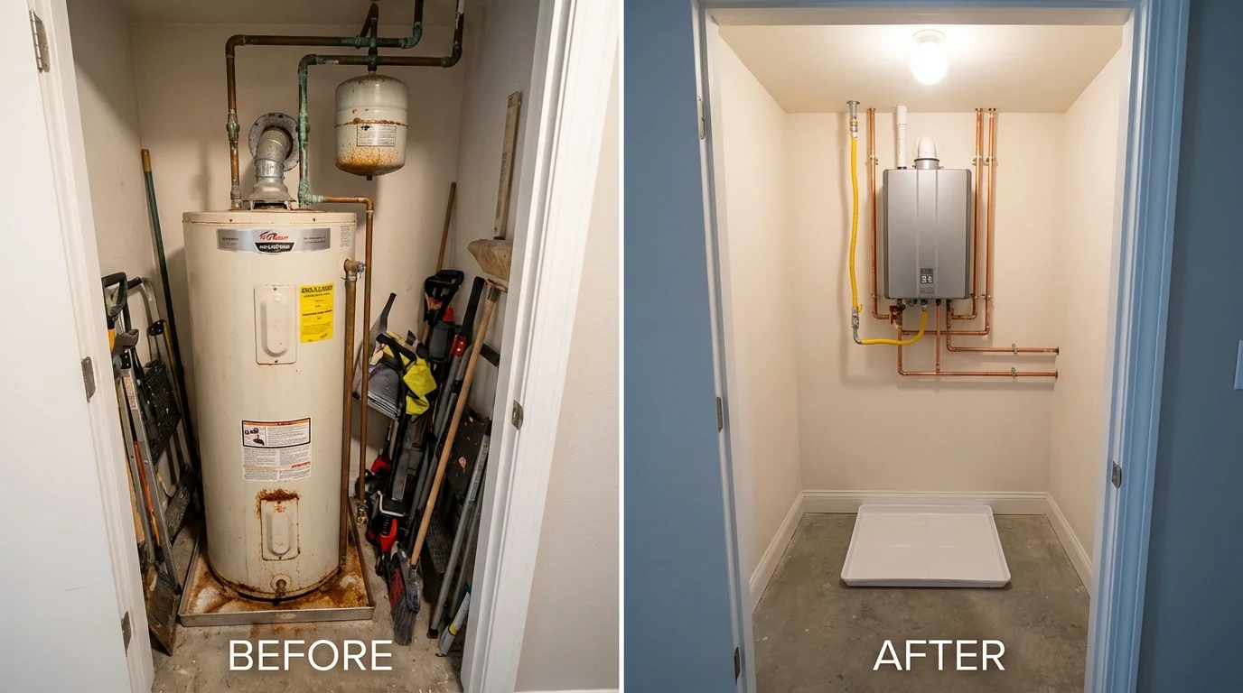 Tank water heater versus wall-mounted tankless unit comparison for Norwich, NY homeowners