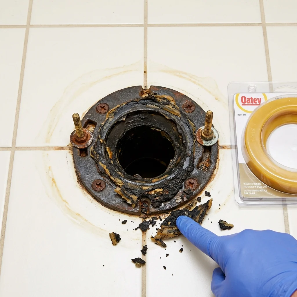 Failed wax ring showing water seepage at the base of a toilet in a Norwich, NY home