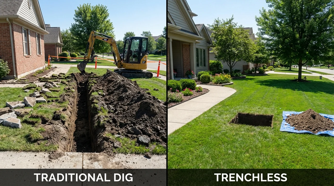 Trenchless sewer repair with minimal yard damage versus traditional excavation in Norwich, NY